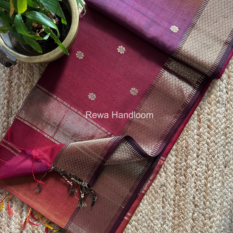 Maheshwari Maroon Flower Butti Saree JBS085
