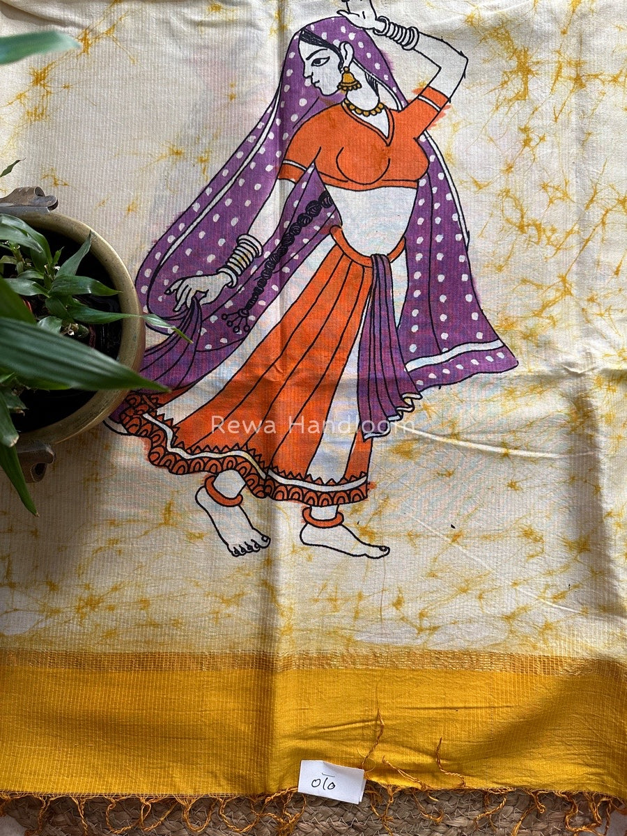 Maheshwari Yellow Hand painted Dupatta BT04