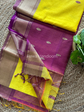 Yellow Zari Butti ~ Maheshwari Saree-PTB011