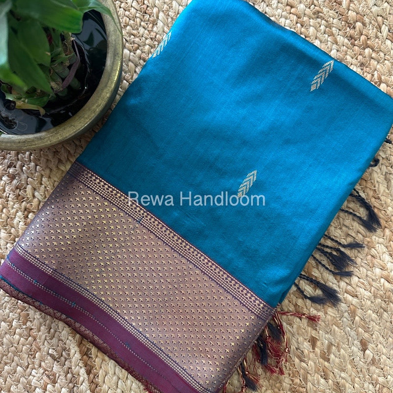 Maheshwari Rama Green-Maroon Pure Silk Saree PS045