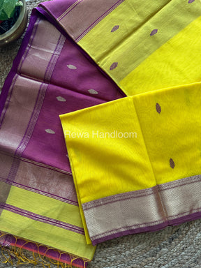 Yellow Zari Butti ~ Maheshwari Saree-PTB011