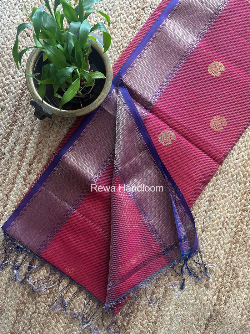 Maheshwari Dark Magenta Tissue Butti Saree TKBS012