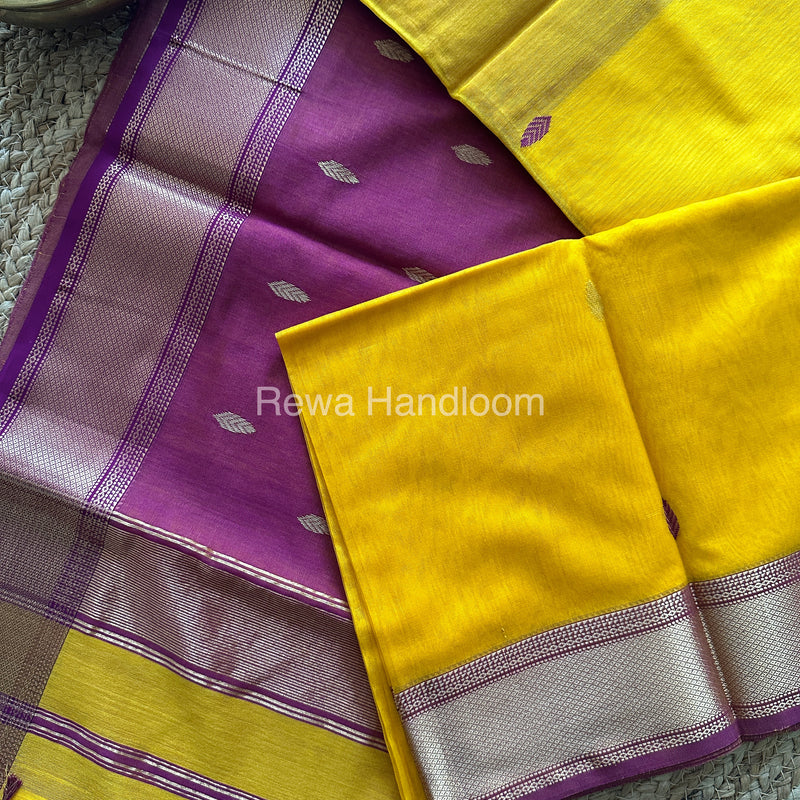 Turmeric Golden Yellow Zari Butti ~ Maheshwari Saree-PTB-012