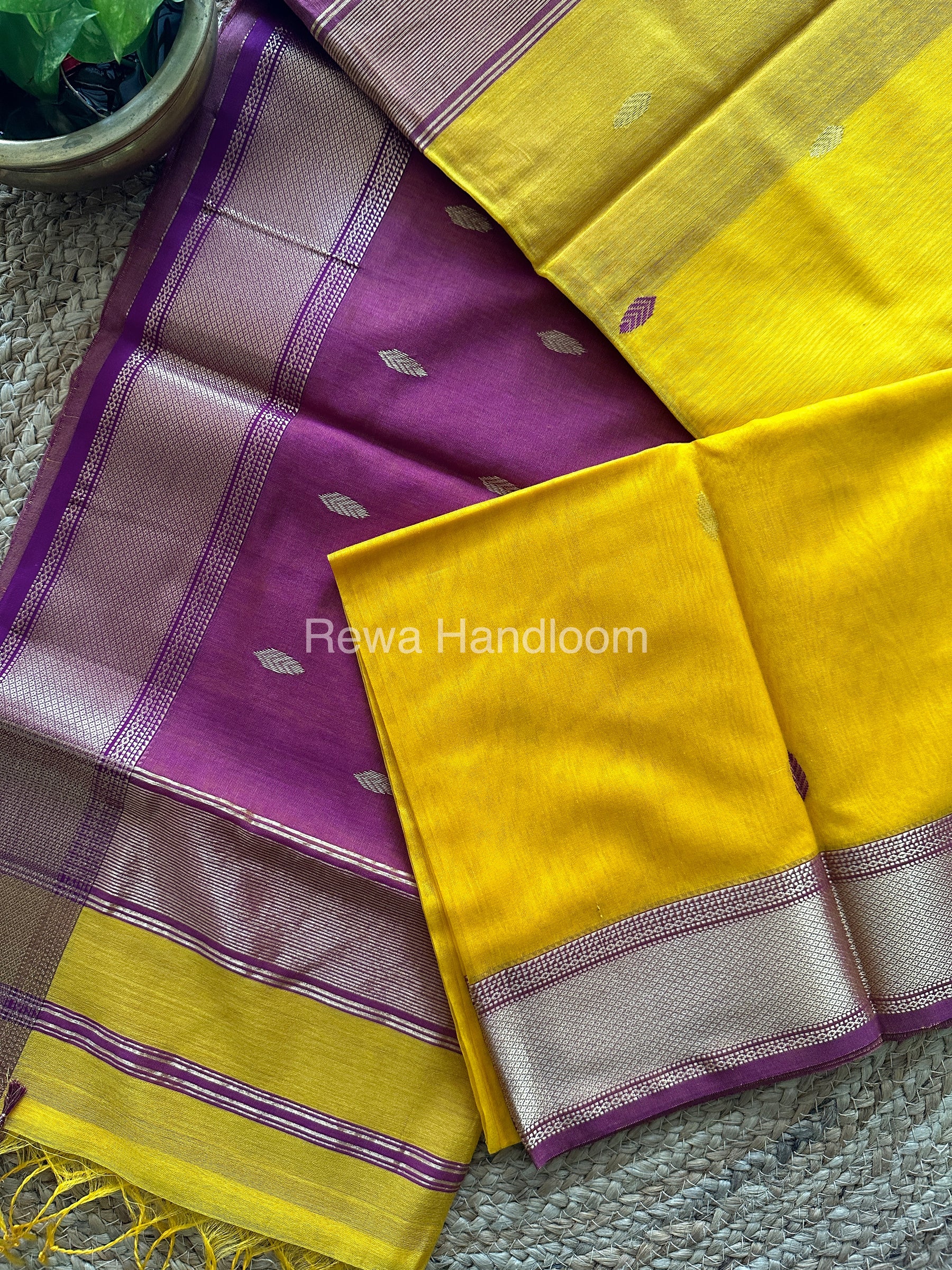 Turmeric Golden Yellow Zari Butti ~ Maheshwari Saree-PTB-012