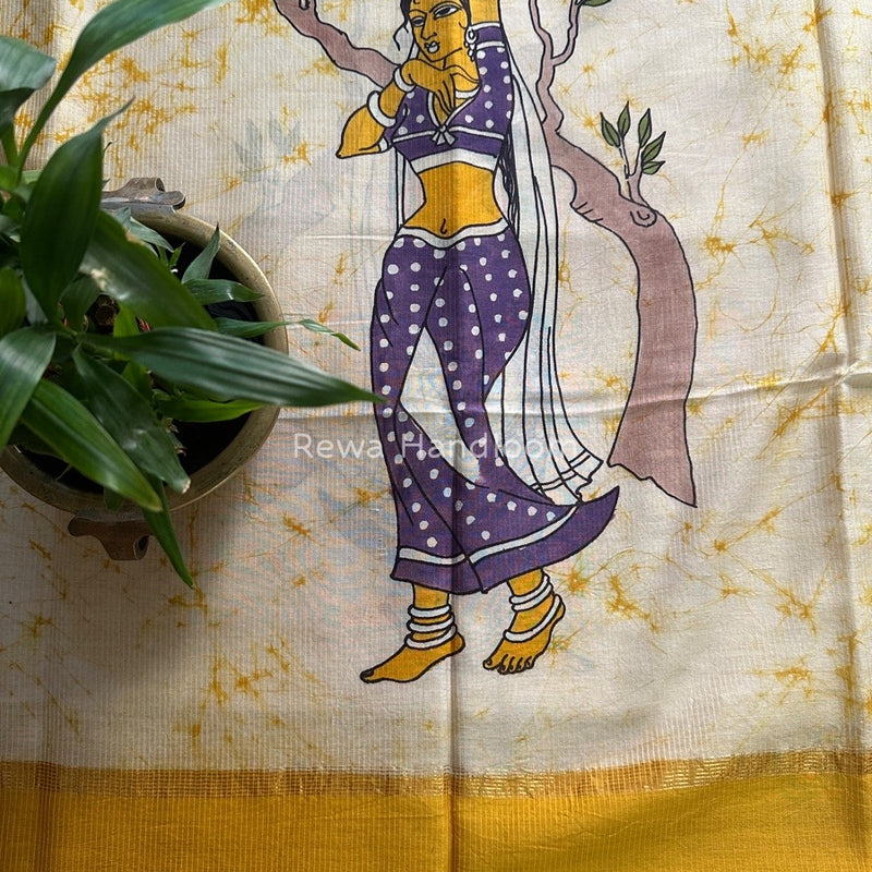 Maheshwari Yellow Hand painted Dupatta BT016