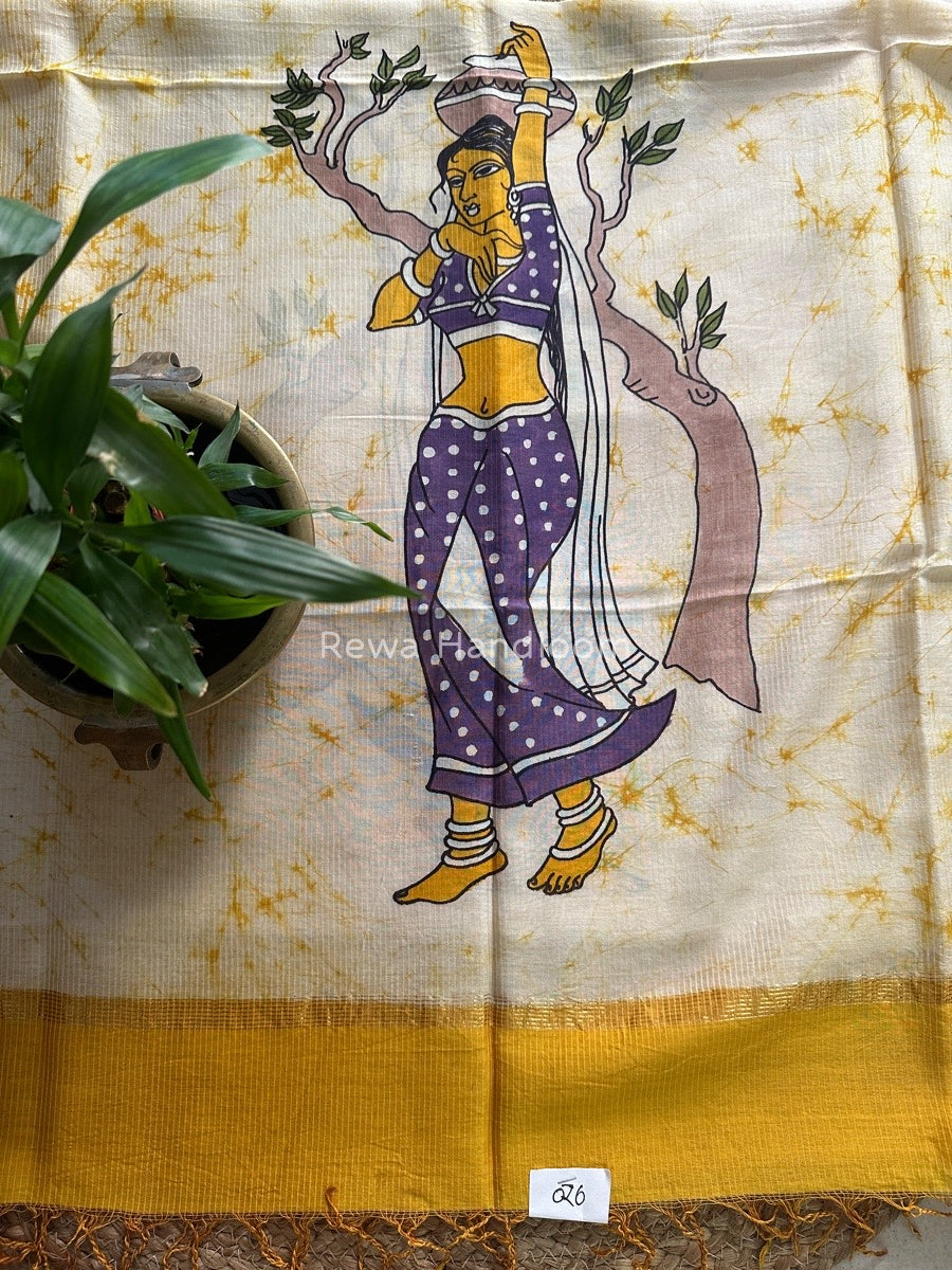 Maheshwari Yellow Hand painted Dupatta BT016