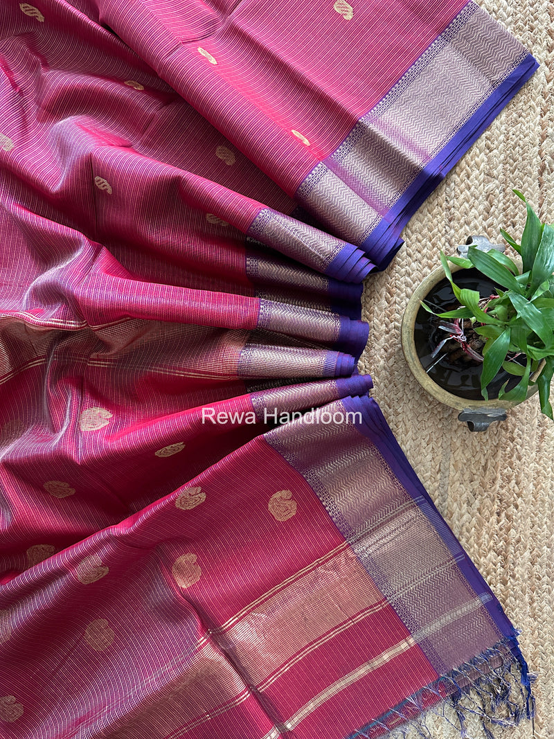 Maheshwari Dark Magenta Tissue Butti Saree TKBS012