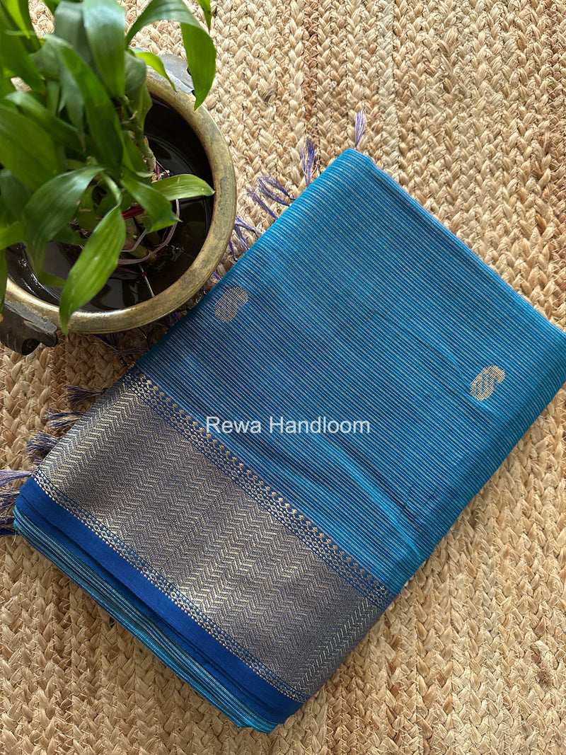 Maheshwari Peacock Blue Tissue Butti Saree TKBS013