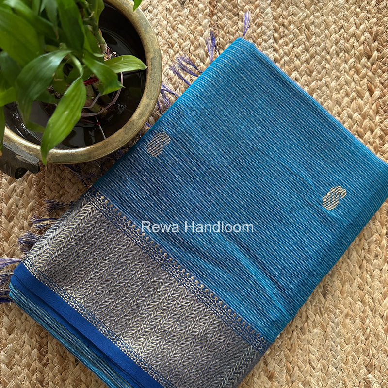 Maheshwari Peacock Blue Tissue Butti Saree TKBS013