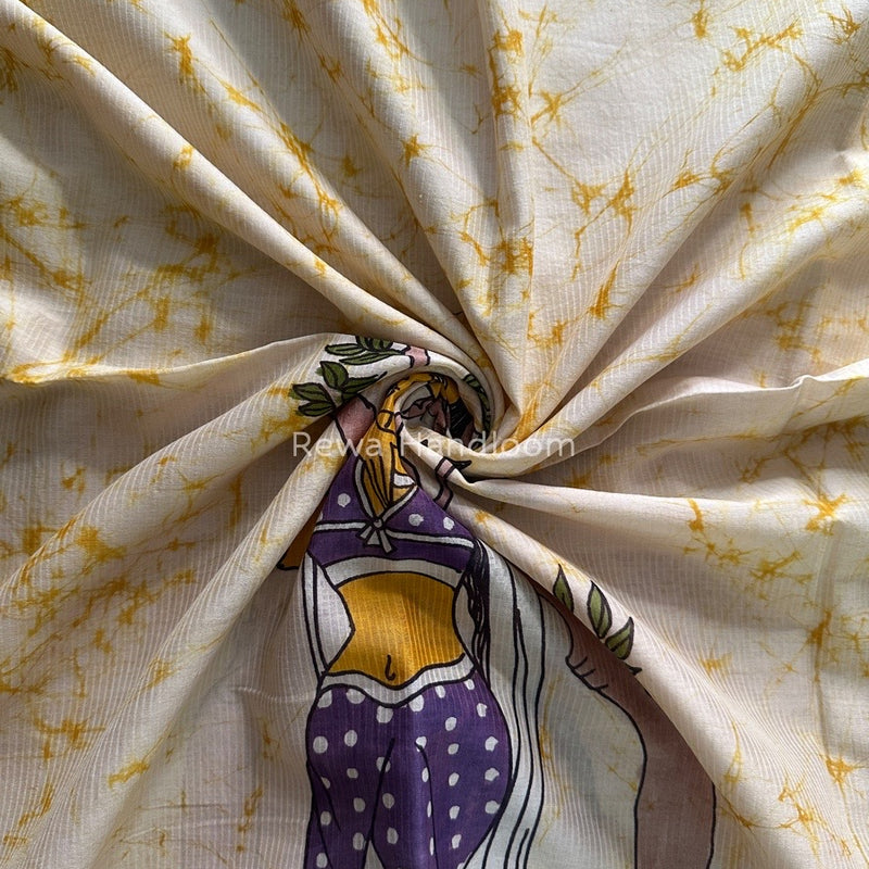 Maheshwari Yellow Hand painted Dupatta BT016
