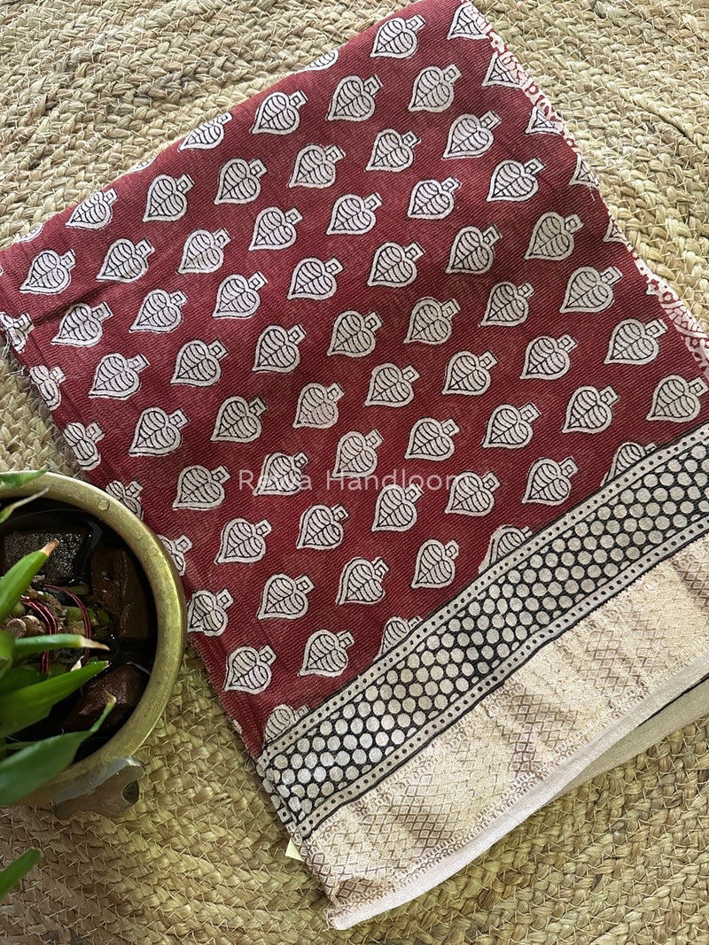 Maheshwari Red-White Bagh Print Tissue Suit BTS015
