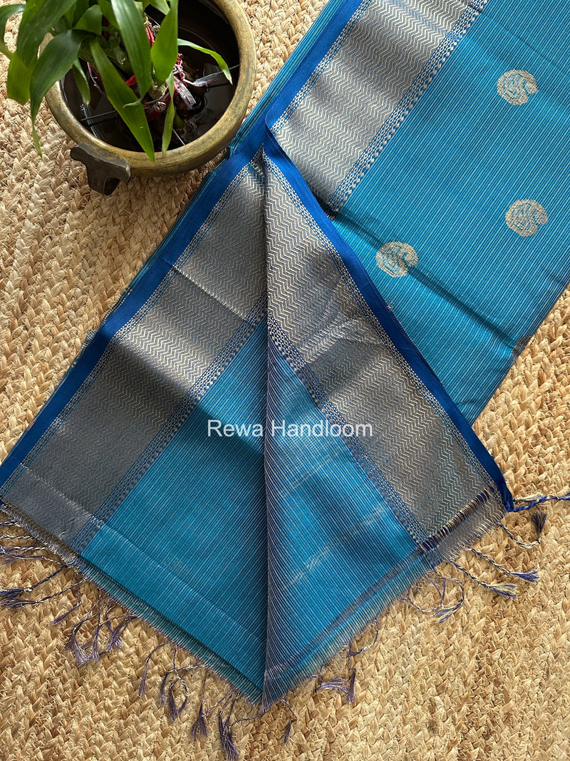 Maheshwari Peacock Blue Tissue Butti Saree TKBS013