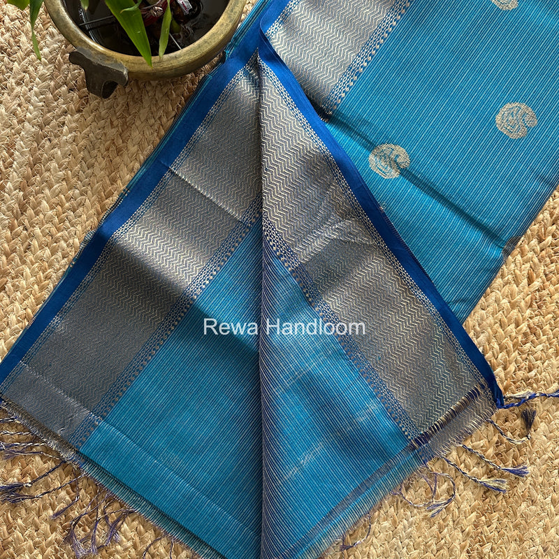 Maheshwari Peacock Blue Tissue Butti Saree TKBS013