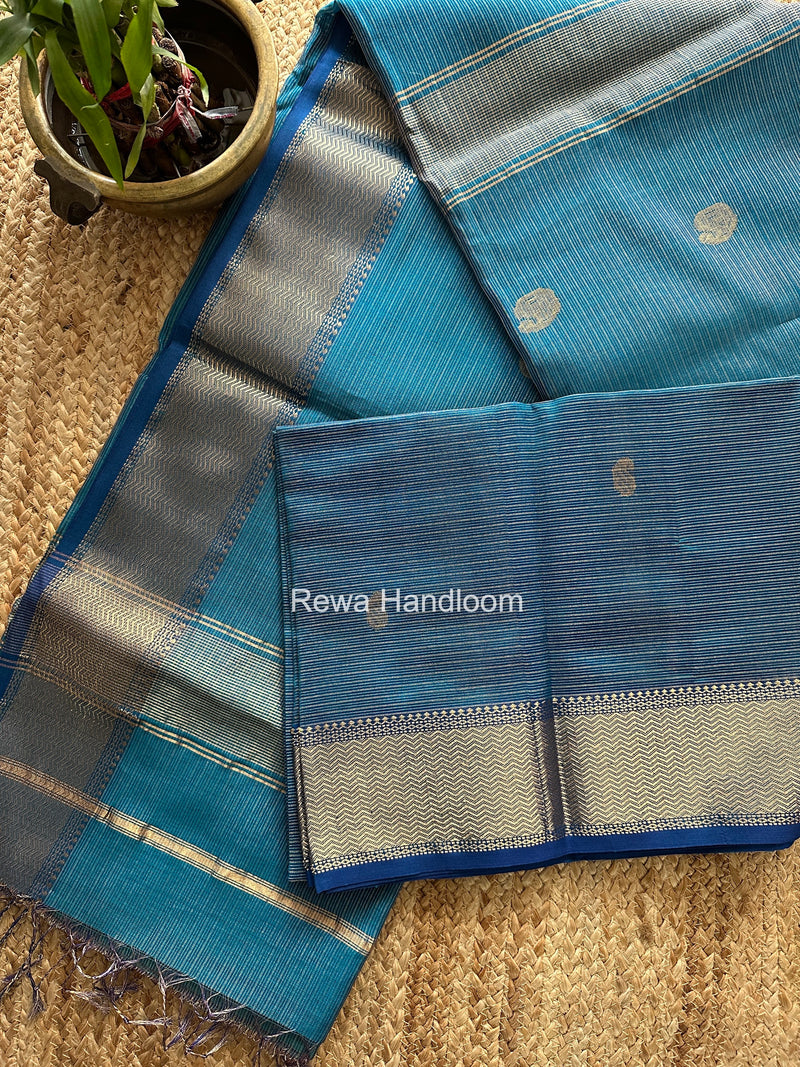 Maheshwari Peacock Blue Tissue Butti Saree TKBS013