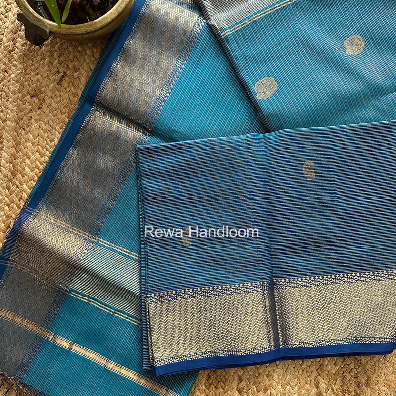 Maheshwari Peacock Blue Tissue Butti Saree TKBS013
