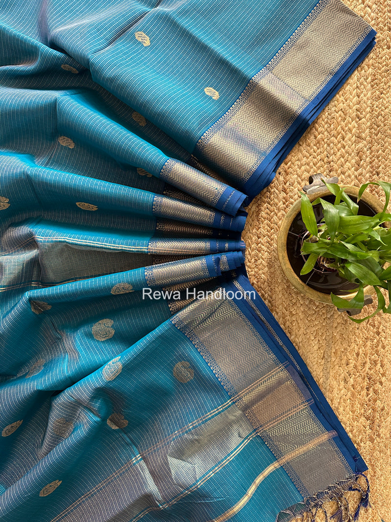 Maheshwari Peacock Blue Tissue Butti Saree TKBS013