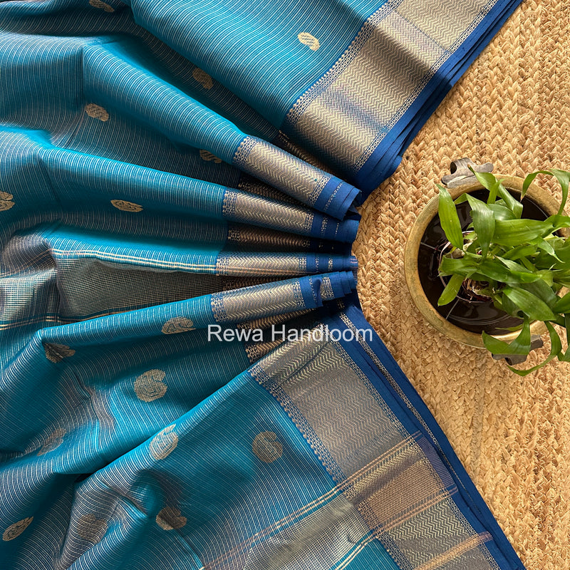 Maheshwari Peacock Blue Tissue Butti Saree TKBS013