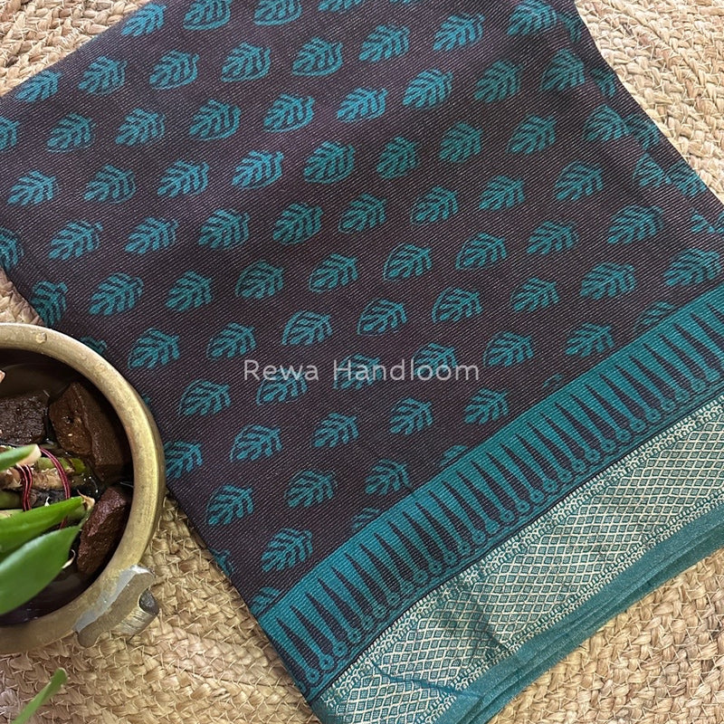 Maheshwari Brown-Teal Green Bagh Print Tissue Suit BTS014