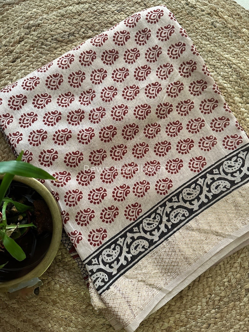 Maheshwari White-Maroon Bagh Print Tissue Suit BTS013