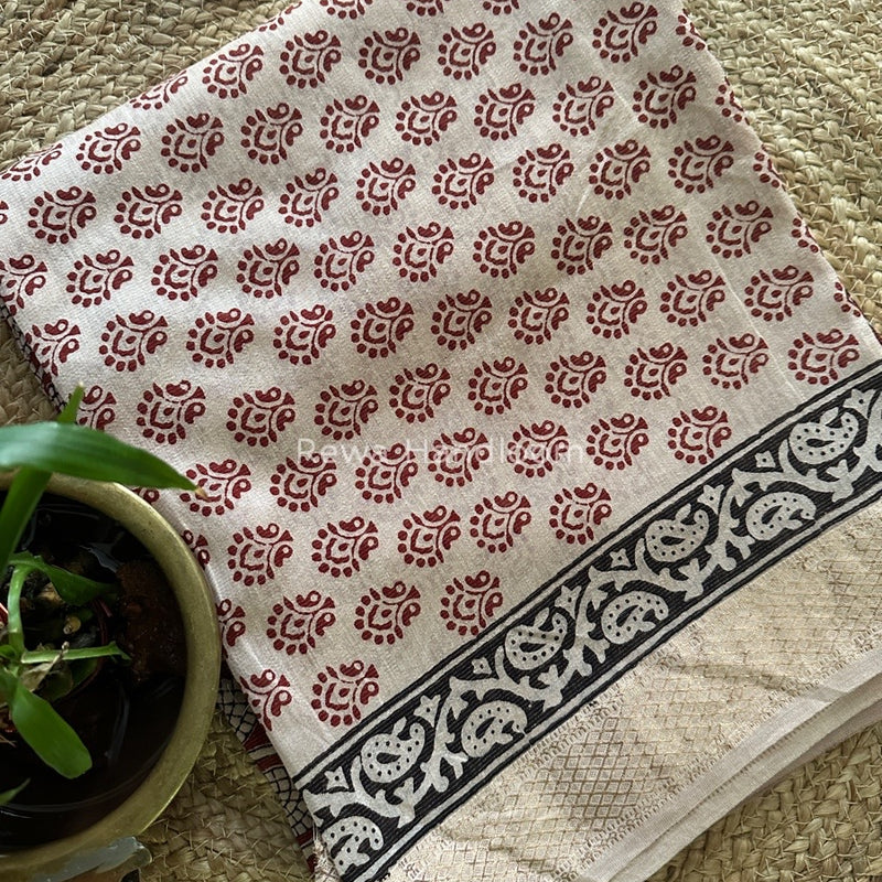 Maheshwari White-Maroon Bagh Print Tissue Suit BTS013