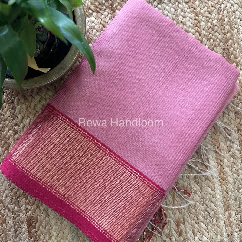 Exclusive Maheshwari Baby Pink Tissue Silk Saree TPS07