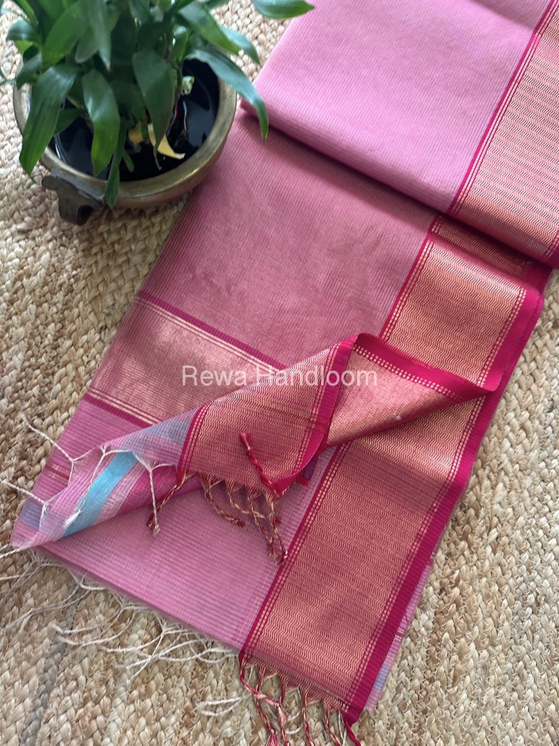 Exclusive Maheshwari Baby Pink Tissue Silk Saree TPS07