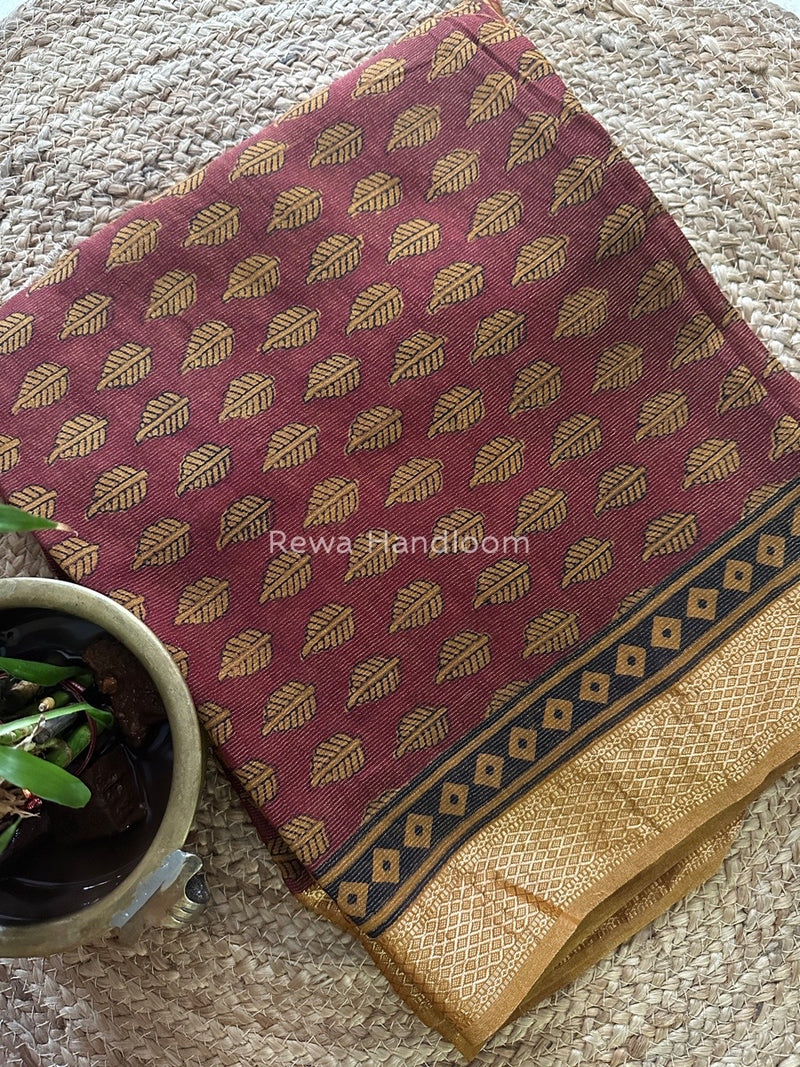 Maheshwari Maroon-Mustard Yellow Bagh Print Tissue Suit BTS012