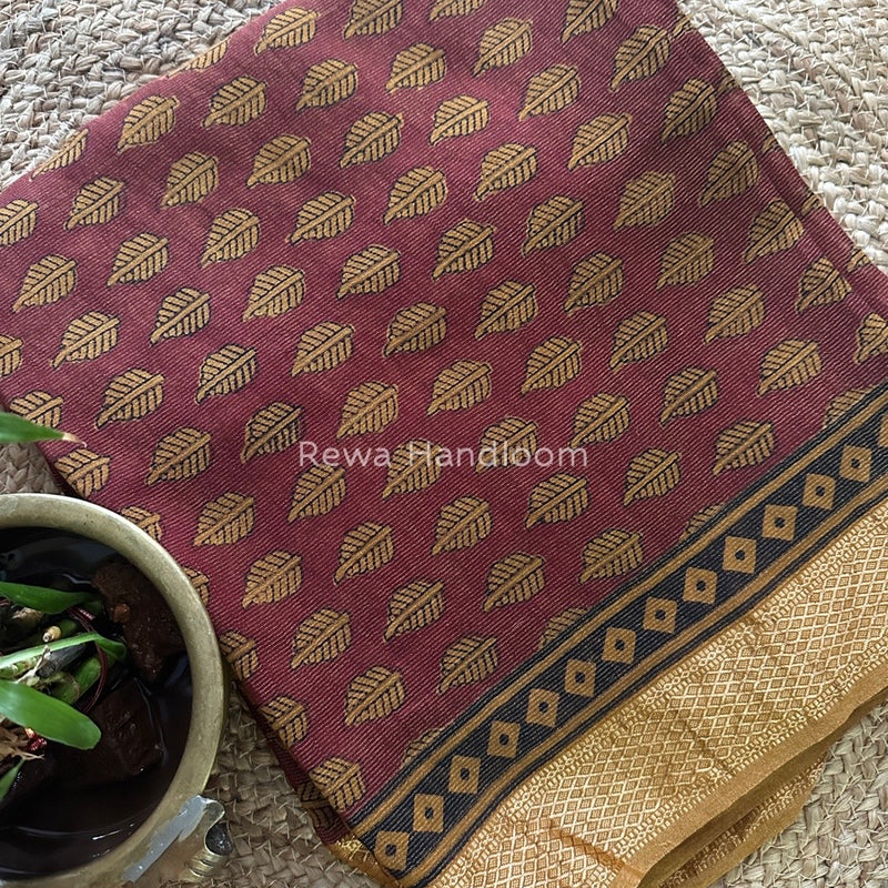 Maheshwari Maroon-Mustard Yellow Bagh Print Tissue Suit BTS012