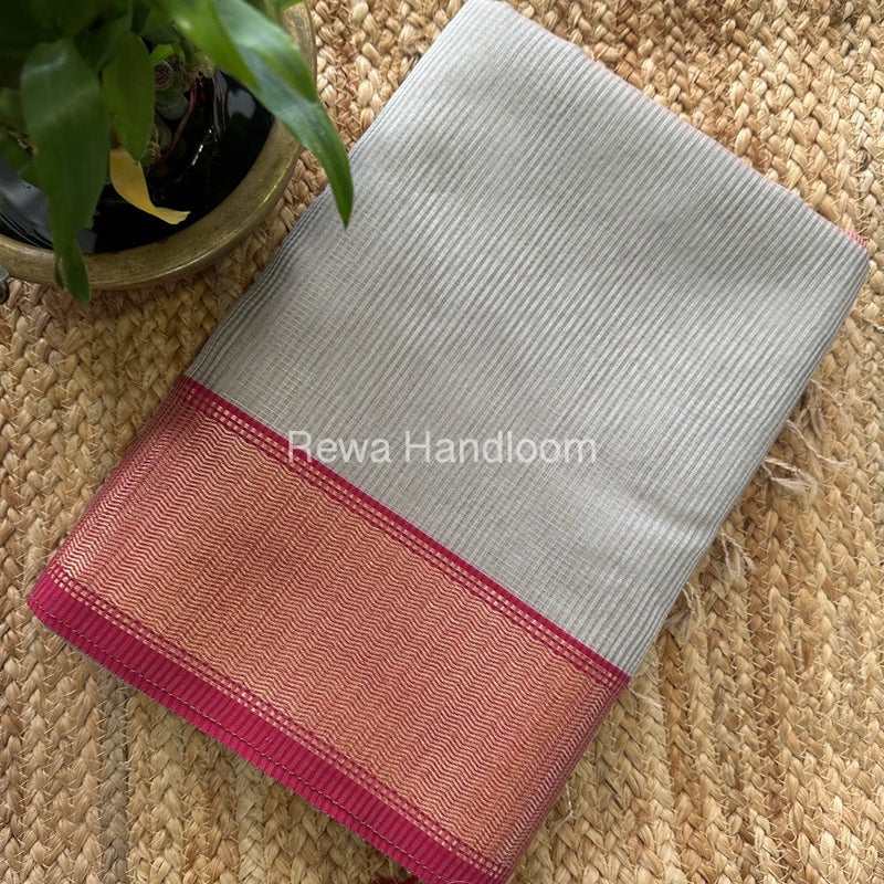 Exclusive Maheshwari Grey Tissue Silk Saree TPS08