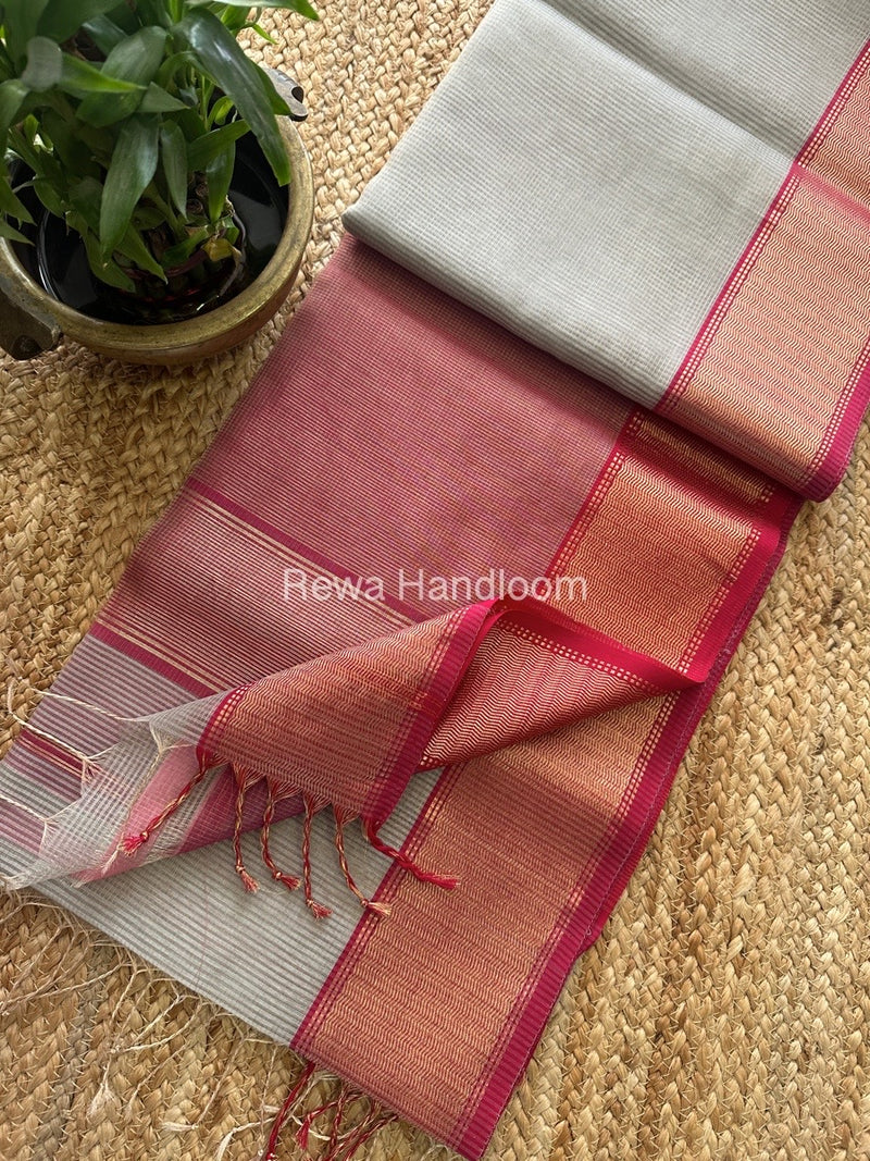 Exclusive Maheshwari Grey Tissue Silk Saree TPS08