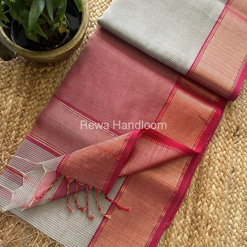 Exclusive Maheshwari Grey Tissue Silk Saree TPS08