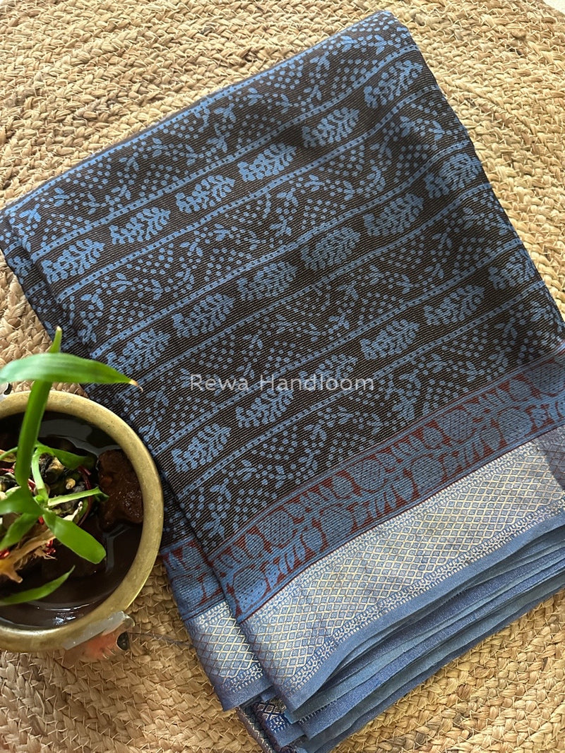 Maheshwari Black-Blue Bagh Print Tissue Suit BTS04