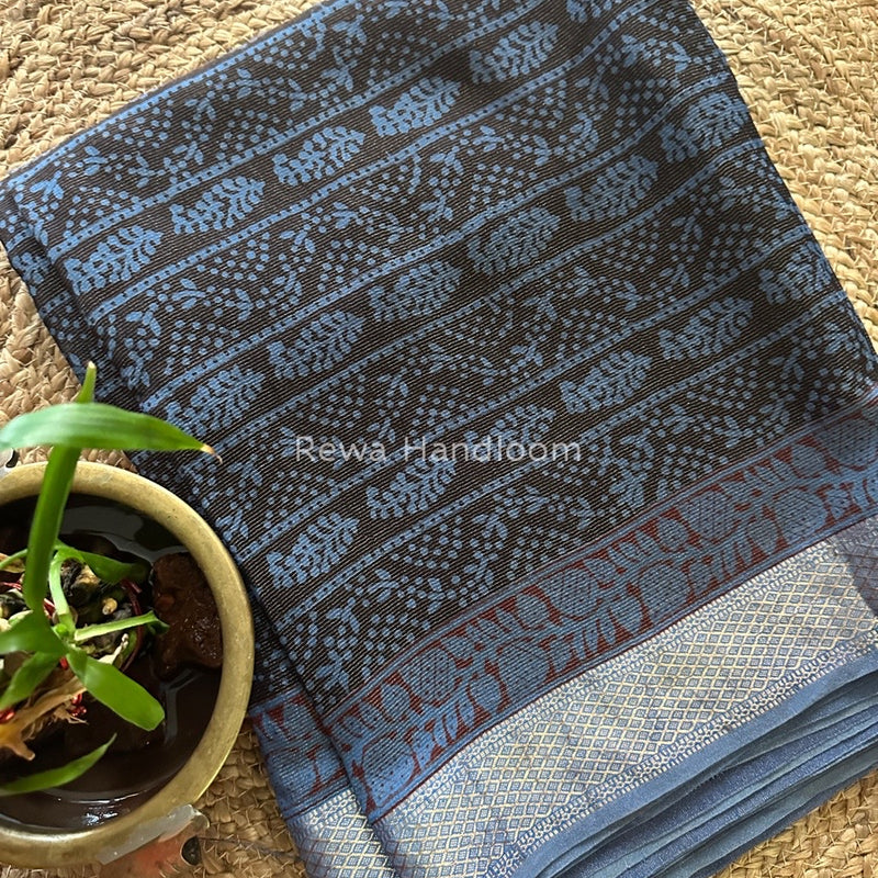 Maheshwari Black-Blue Bagh Print Tissue Suit BTS04
