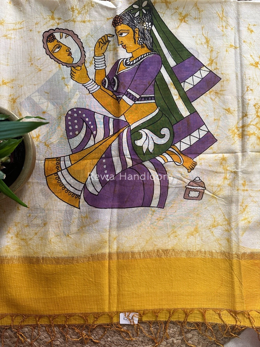 Maheshwari Yellow Hand painted Dupatta BT014