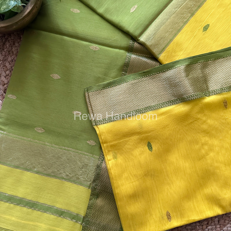 Turmeric Yellow Zari Butti ~ Maheshwari Saree-PTB-05