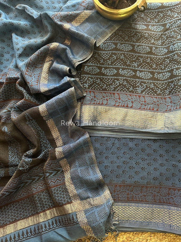 Maheshwari Black-Blue Bagh Print Tissue Suit BTS04