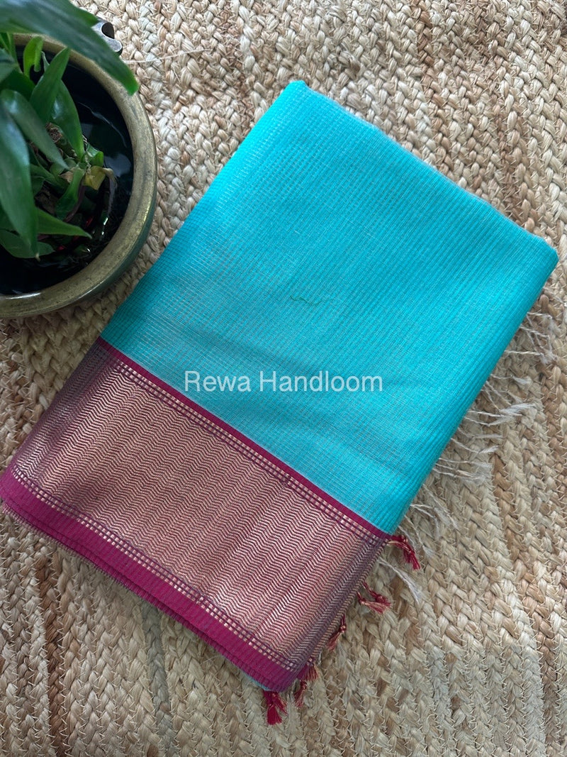 Exclusive Maheshwari Sky Blue Tissue Silk Saree TPS06