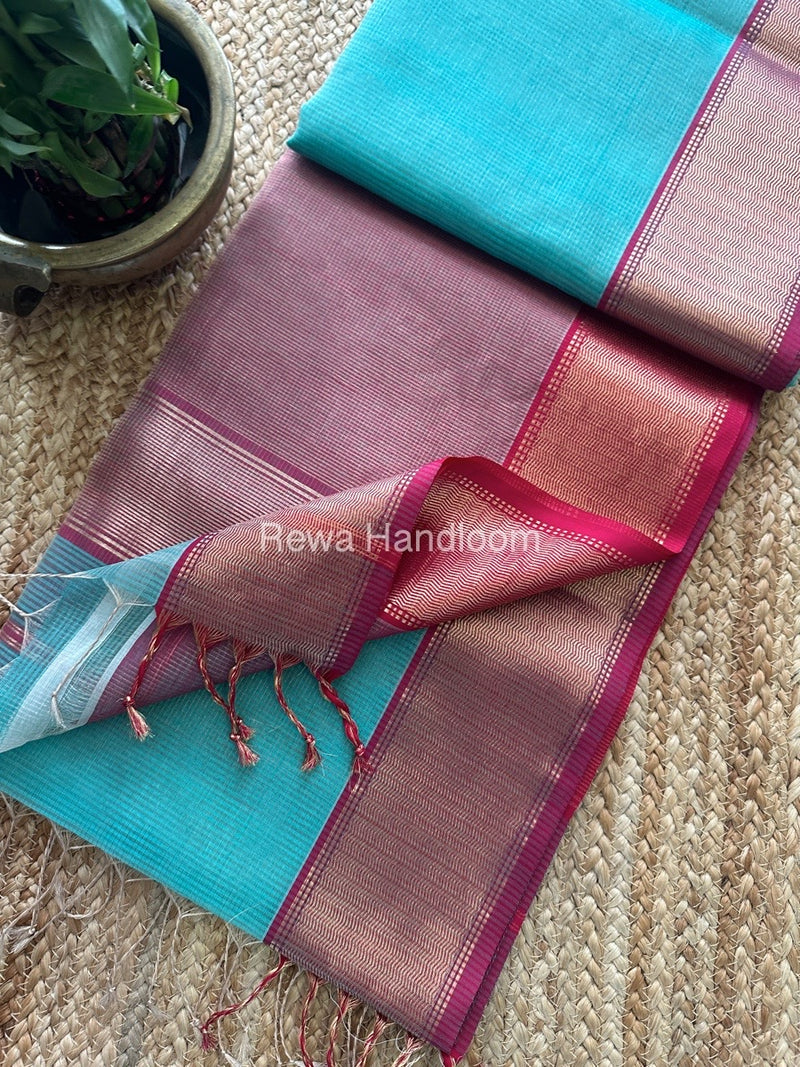 Exclusive Maheshwari Sky Blue Tissue Silk Saree TPS06