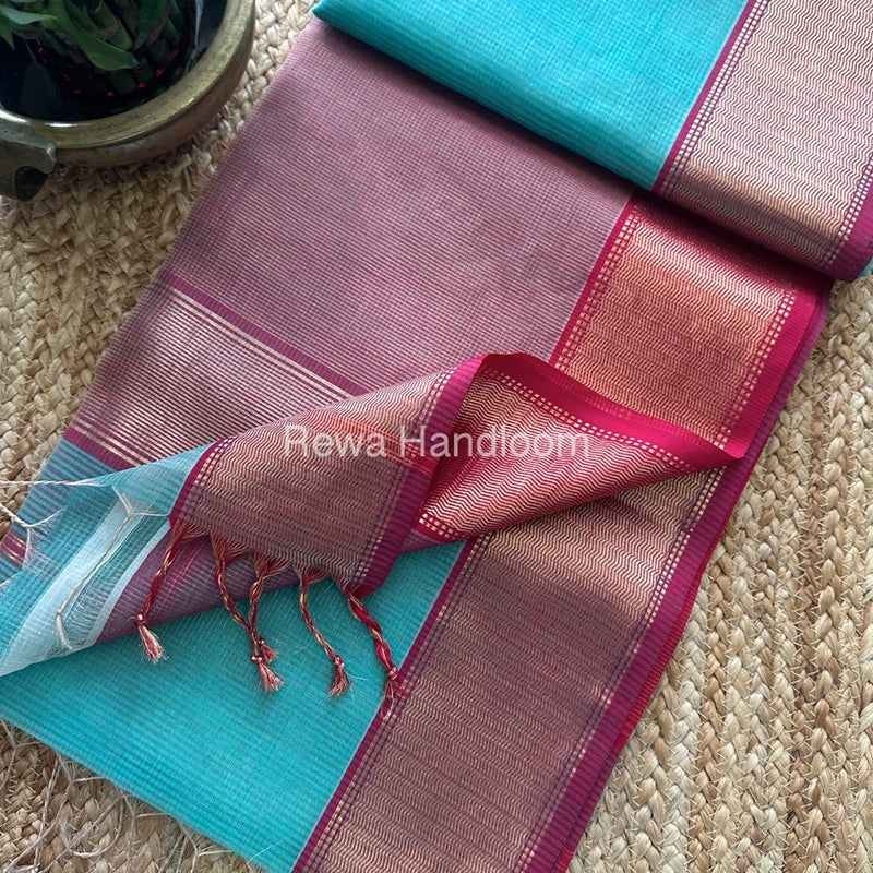 Exclusive Maheshwari Sky Blue Tissue Silk Saree TPS06