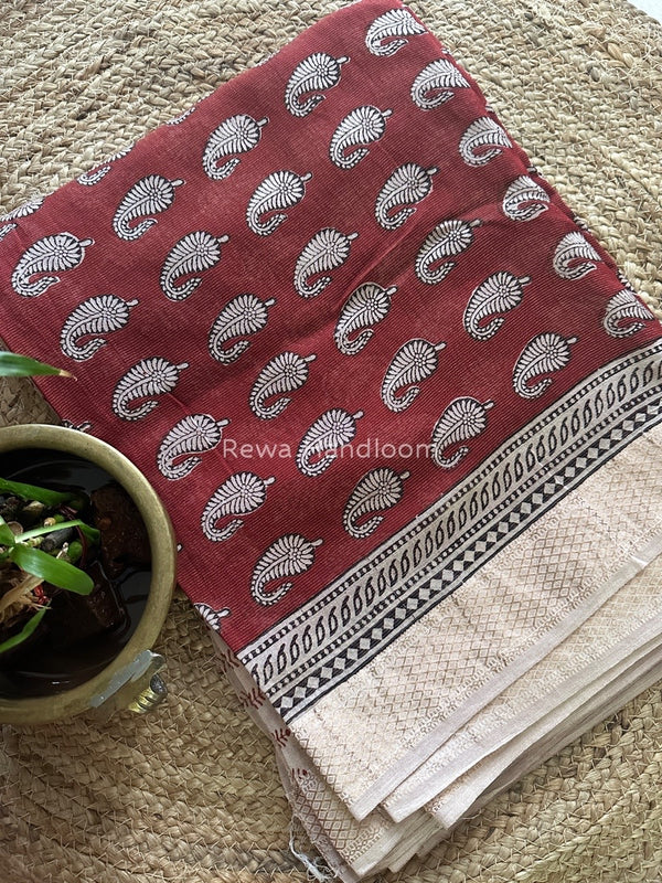 Maheshwari Maroon-White Bagh Print Tissue Suit BTS02
