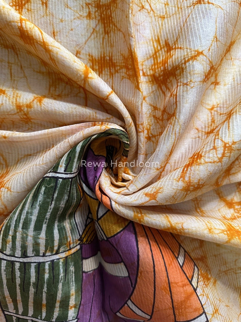 Maheshwari Mustard Yellow Hand painted Dupatta BT017