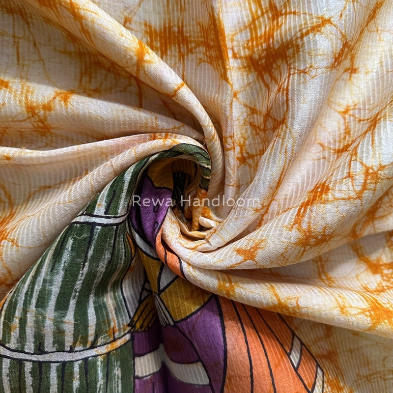 Maheshwari Mustard Yellow Hand painted Dupatta BT017