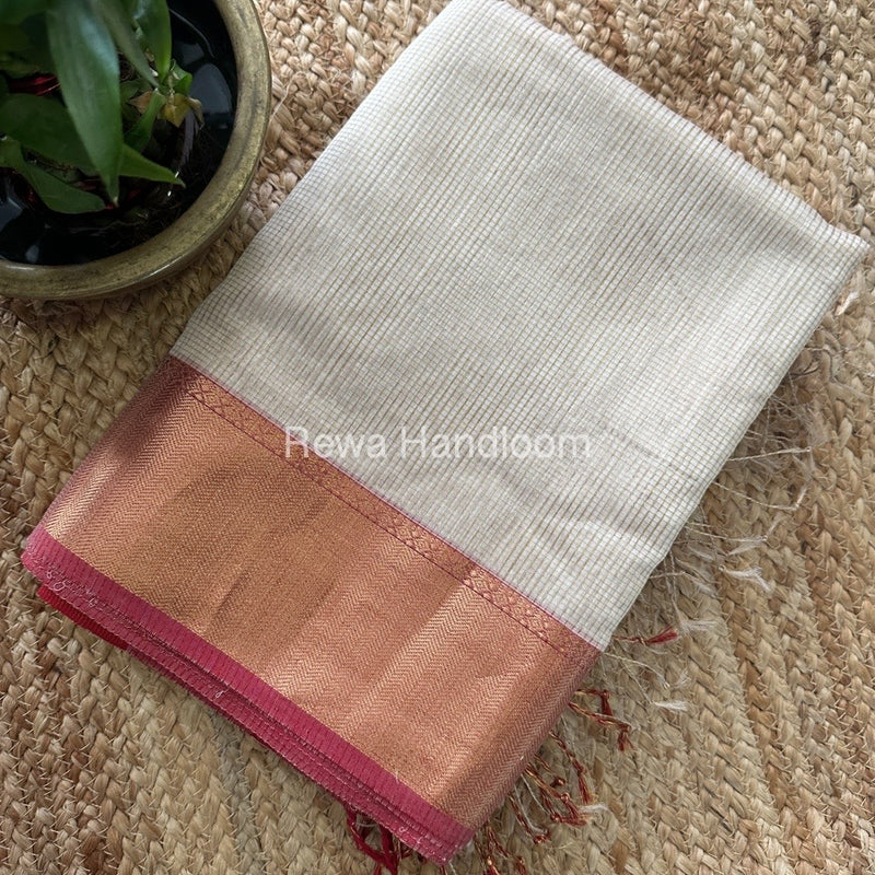 Exclusive Maheshwari Off White Tissue Silk Saree TPS05