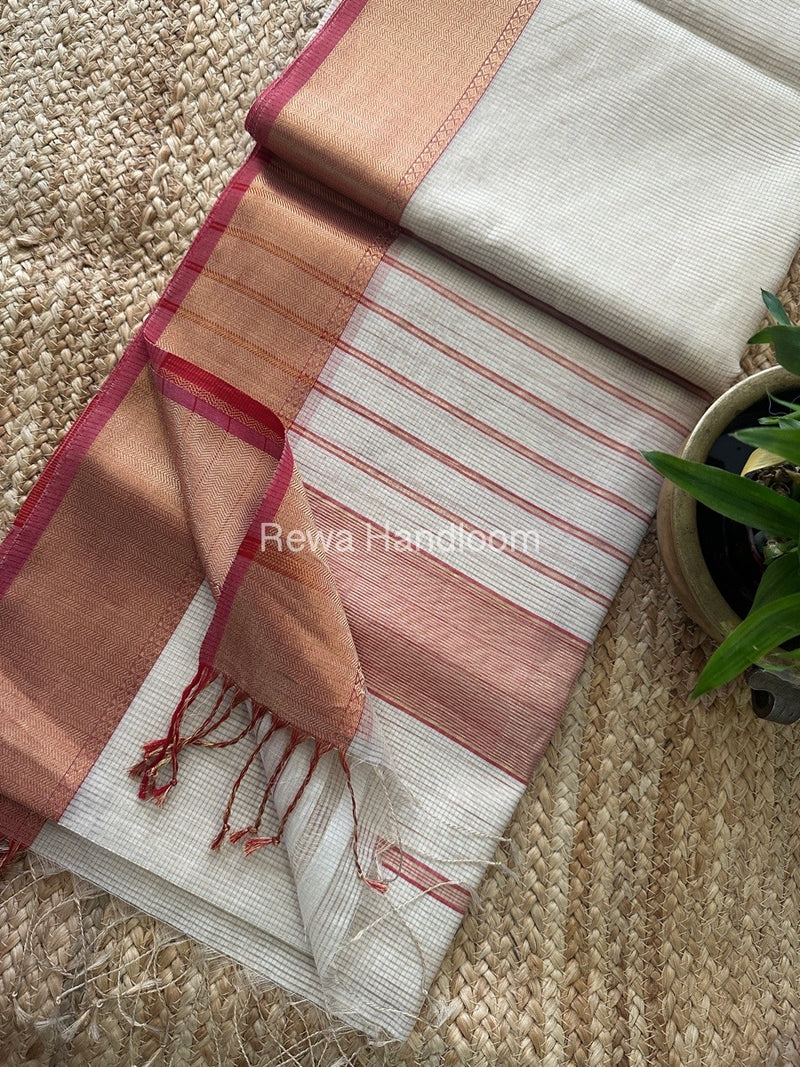 Exclusive Maheshwari Off White Tissue Silk Saree TPS05