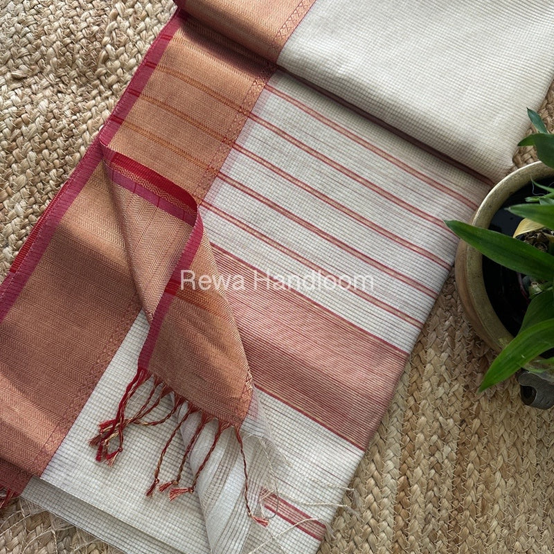 Exclusive Maheshwari Off White Tissue Silk Saree TPS05