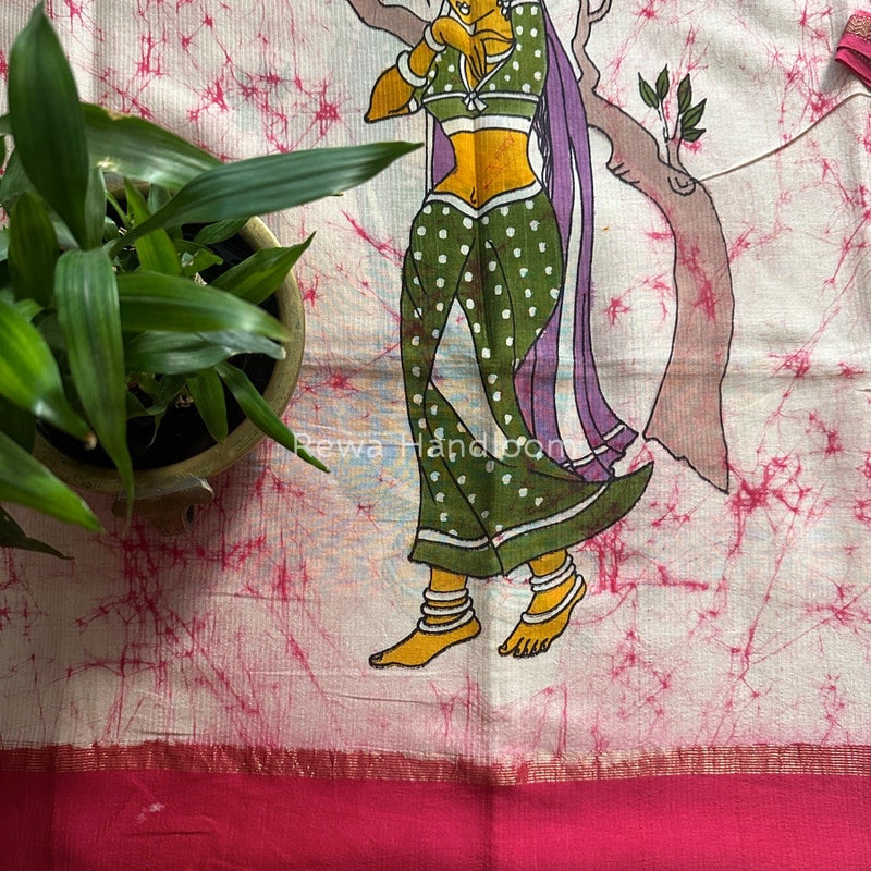 Maheshwari Pink Hand painted Dupatta BT011