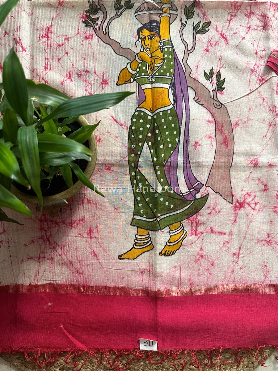 Maheshwari Pink Hand painted Dupatta BT011