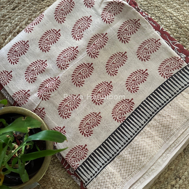Maheshwari Off White-Red Bagh Print Tissue Suit BTS01