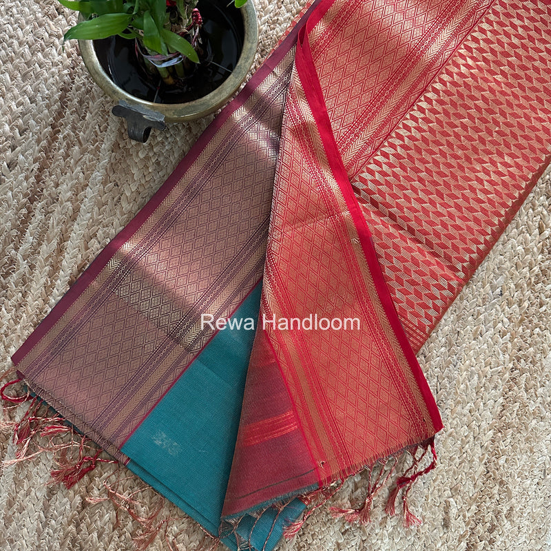 Maheshwari Green Tissue Rich Pallu Saree THP044