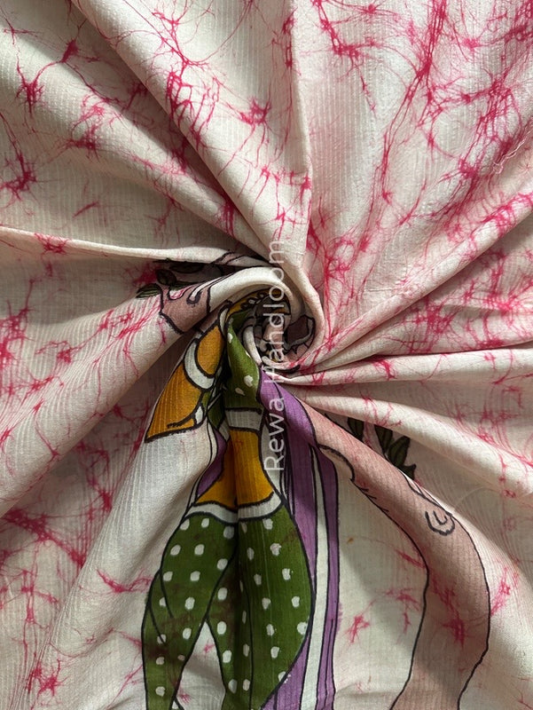 Maheshwari Pink Hand painted Dupatta BT011